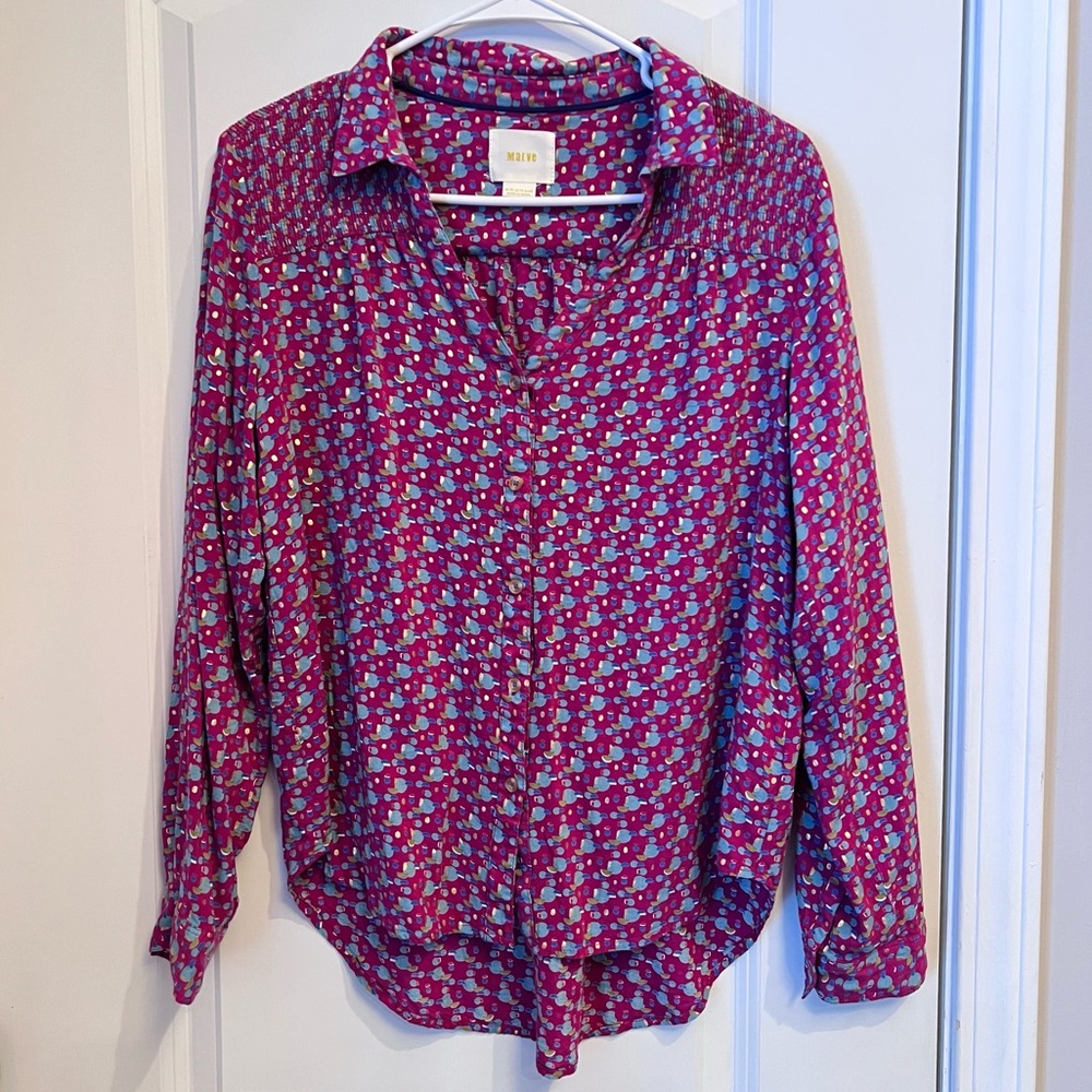Maeve Anthropologie Rails Women's Button-Front Blouse in Magenta Floral
